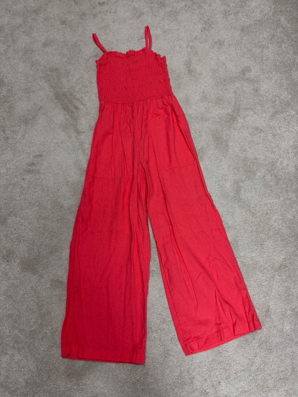 Universal Thread Coral Smocked Wide-Leg Jumpsuit with Pockets